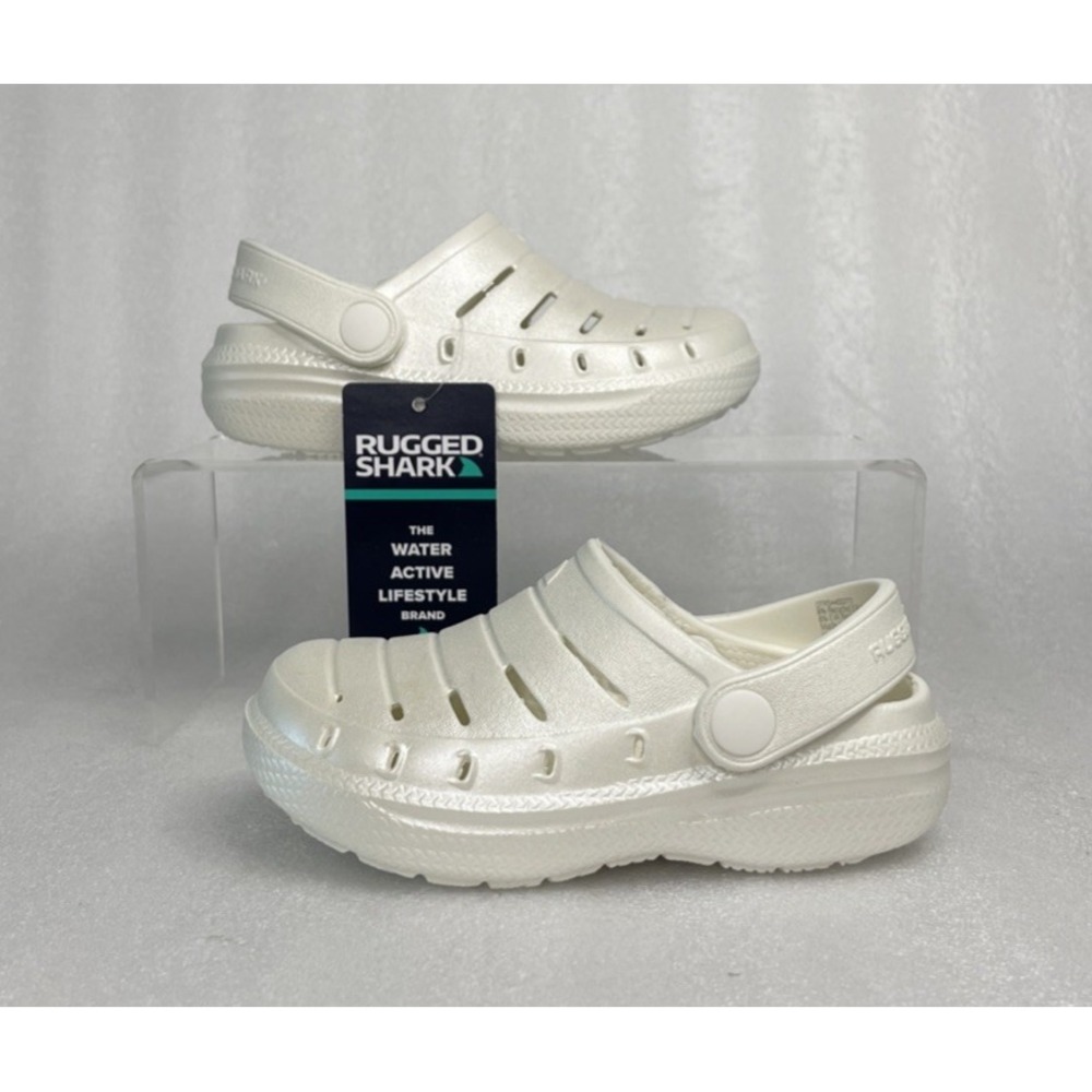 Rugged Shark Eva White Pearl Clogs Slip on Sandals Toddler Girls Size 8 NEW